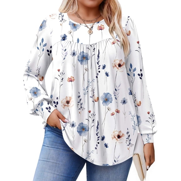 Zeagoo Womens Plus Size Tops Long Sleeve T-Shirts Crew Neck Flowy Tunic Fall Casual Loose Blouse