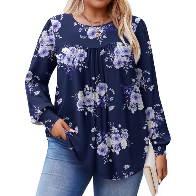 Zeagoo Womens Plus Size Tops Long Sleeve T-Shirts Crew Neck Flowy Tunic Fall Casual Loose Blouse