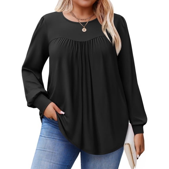 Zeagoo Womens Plus Size Tops Long Sleeve T-Shirts Crew Neck Flowy Tunic Fall Casual Loose Blouse