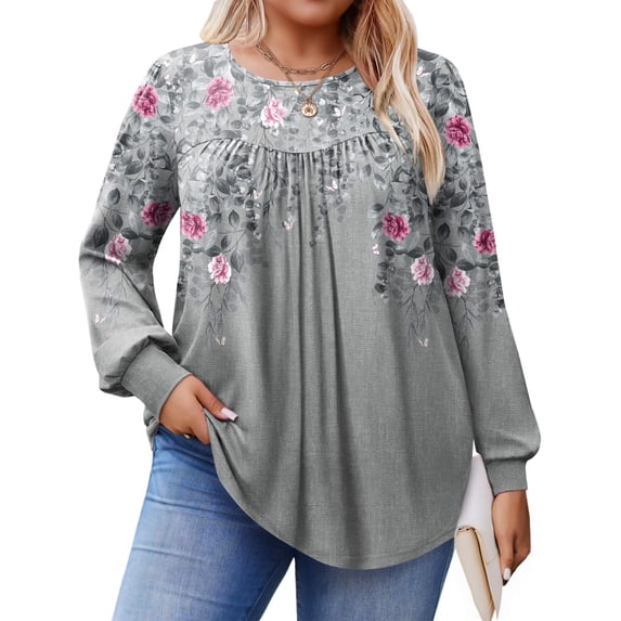 Zeagoo Womens Plus Size Tops Long Sleeve T-Shirts Crew Neck Flowy Tunic Fall Casual Loose Blouse