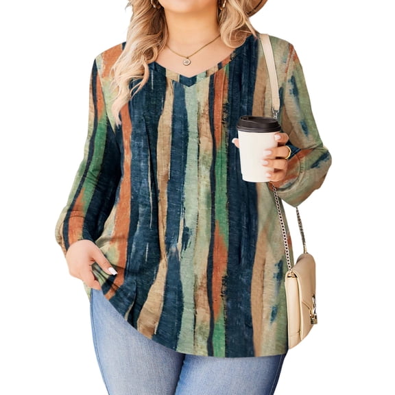 Zeagoo Womens Plus Size Tops Puff Long Sleeve T-Shirts Pleated V Neck Tunics Fall Dressy Casual Loose Blouse