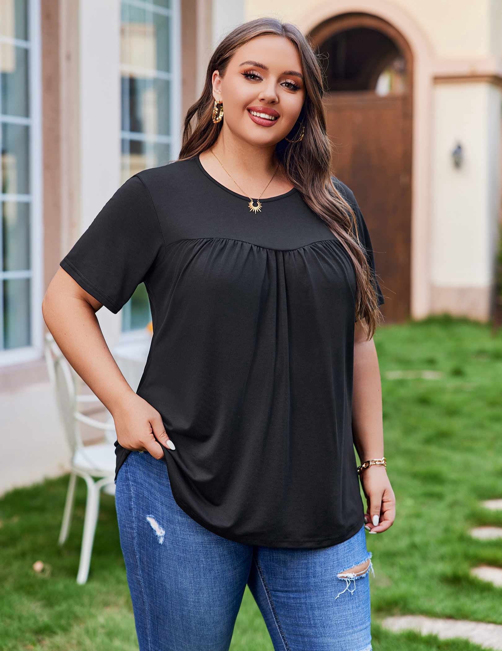 Zeagoo Womens Plus Size Tops Short Sleeve Tunic Crew Neck Shirts Summer ...