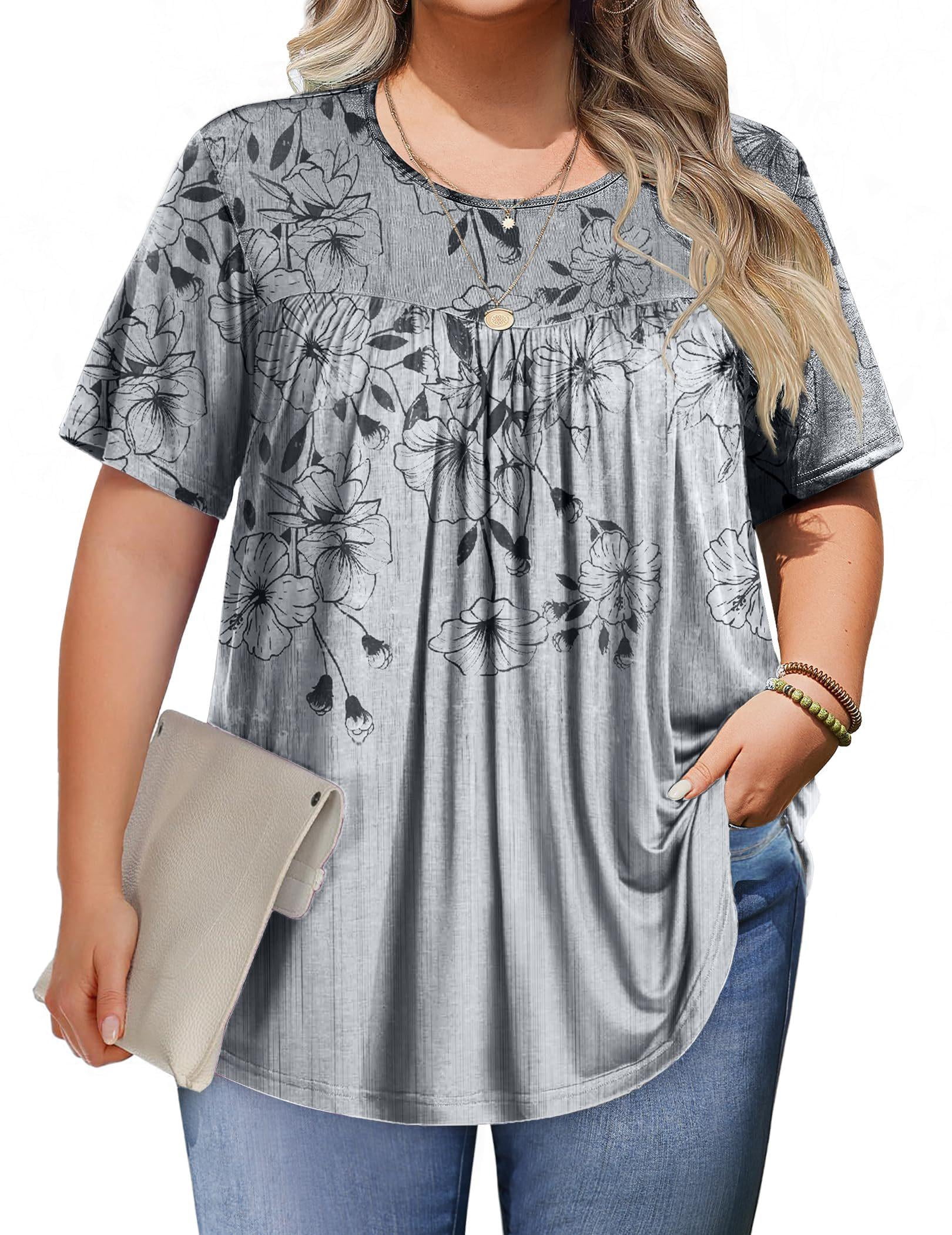 Zeagoo Womens Plus Size Tops Short Sleeve Tunic Crew Neck Shirts Summer ...