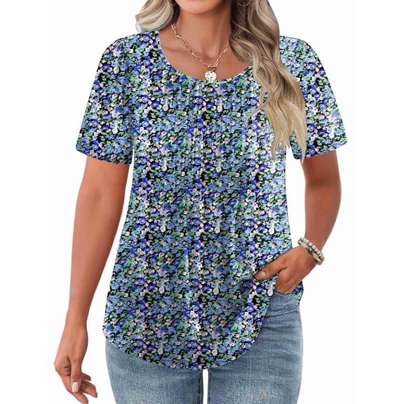 Zeagoo Womens Plus Size Tops Tunic Short Sleeve Crew Neck Shirts Casual Summer Blouse