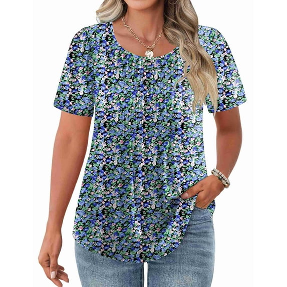 Zeagoo Womens Plus Size Tops Tunic Short Sleeve Crew Neck Shirts Casual Summer Blouse