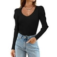 thumbnail image 1 of Zeagoo Womens Puff Long Sleeve Tops V Neck Pullover Sweaters Soft Slim Fit Solid Color Rib Knit Tops, 1 of 8