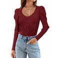 thumbnail image 1 of Zeagoo Womens Puff Long Sleeve Tops V Neck Pullover Sweaters Soft Slim Fit Solid Color Rib Knit Tops, 1 of 8