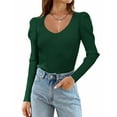 thumbnail image 1 of Zeagoo Womens Puff Long Sleeve Tops V Neck Pullover Sweaters Soft Slim Fit Solid Color Rib Knit Tops, 1 of 9