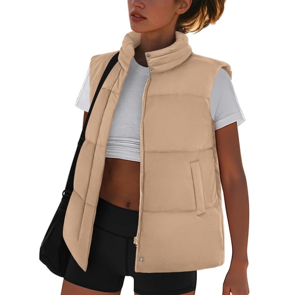 Zeagoo Womens Puffer Vest Lightweight Warm Fall Winter Fashion Stand Collar Vest with Pockets