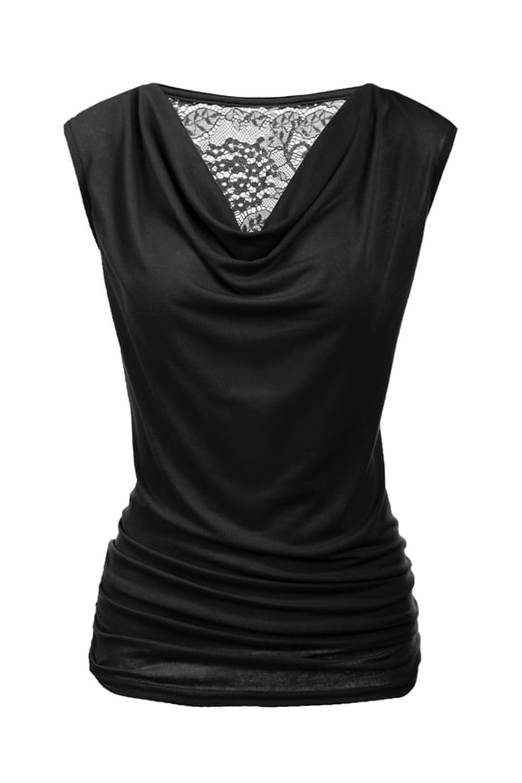 Womens Ruched Cowl Neck Tank Tops Sleeveless Stretch Blouse with Side Shirring