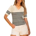 thumbnail image 1 of Zeagoo Womens Short Sleeve Sweaters Soft Casual V Neck Pullover Tops Lightweight Knit Sweater Blouse, 1 of 6
