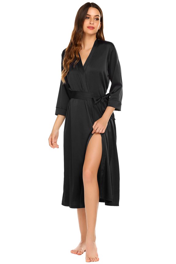 Womens Silk Long Satin Kimono Bridesmaids Bride Robe