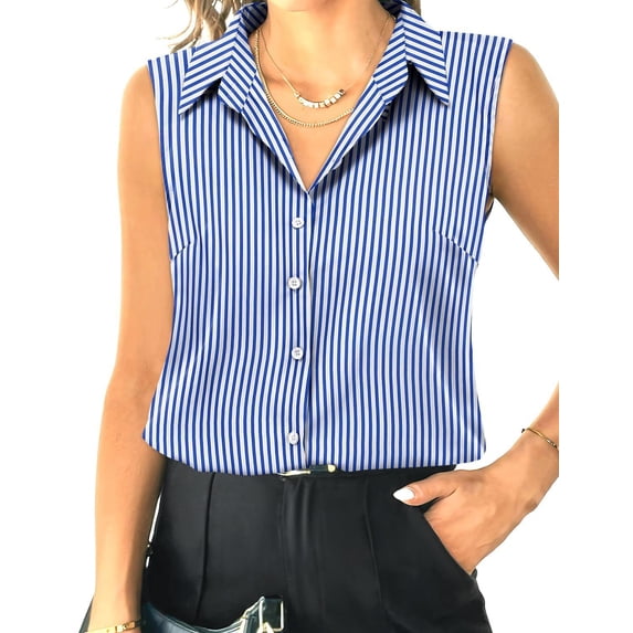 Zeagoo Womens Sleeveless Button Down Shirt Tops V Neck Business Casual Collared Blouses Tank Top