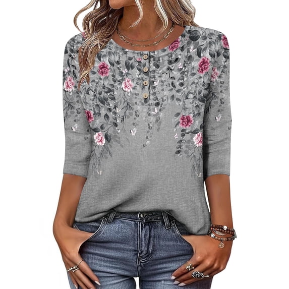 Zeagoo Womens Spring Tops 3/4 Sleeve Crew Neck T-Shirts Summer Business Dressy Work Blouses Vacation Outfits