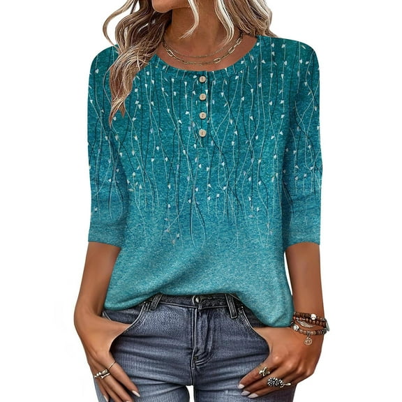 Zeagoo Womens Spring Tops 3/4 Sleeve Crew Neck T-Shirts Summer Business Dressy Work Blouses Vacation Outfits
