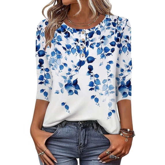 Zeagoo Womens Spring Tops 3/4 Sleeve Crew Neck T-Shirts Summer Business Dressy Work Blouses Vacation Tops