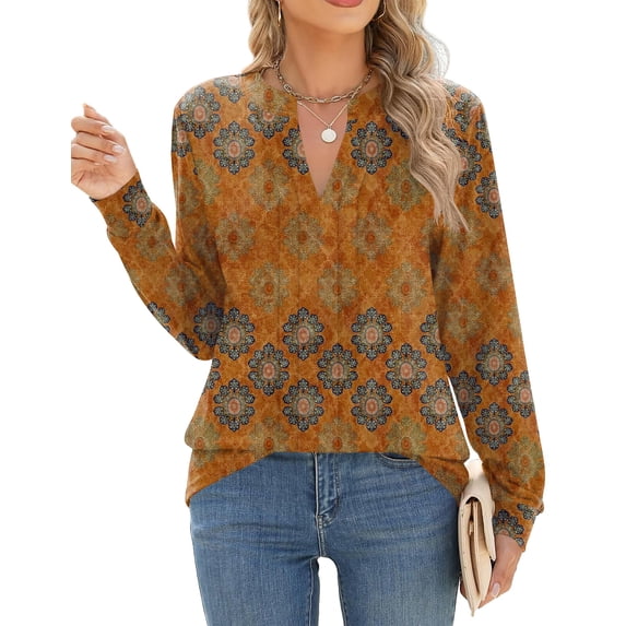 Zeagoo Womens Stylish Design V-Neck Blouse Long Sleeves Pleated Business Casual Tunic Tops