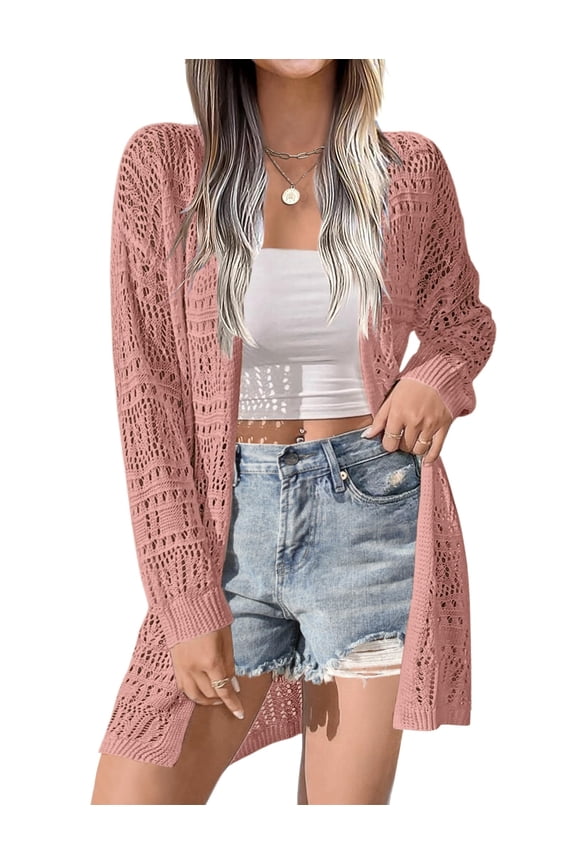 Womens Summer Crochet Cardigan Sweaters Lightweight Long Sleeve Open Front Kimono Boho Knit Cover Ups