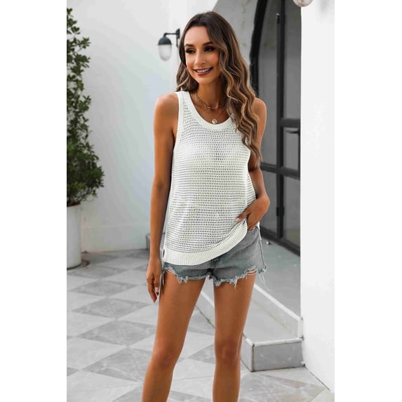 Zeagoo Womens Summer Crochet Sleeveless Sweater Vest Round Neck Hollow Out Knit Tank Tops Casual Loose Cami Tops