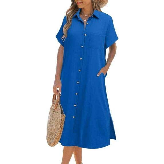 Zeagoo Womens Summer Dress Short Sleeve Casual Summer Sunress Tunic Dress Cover up with Pockets