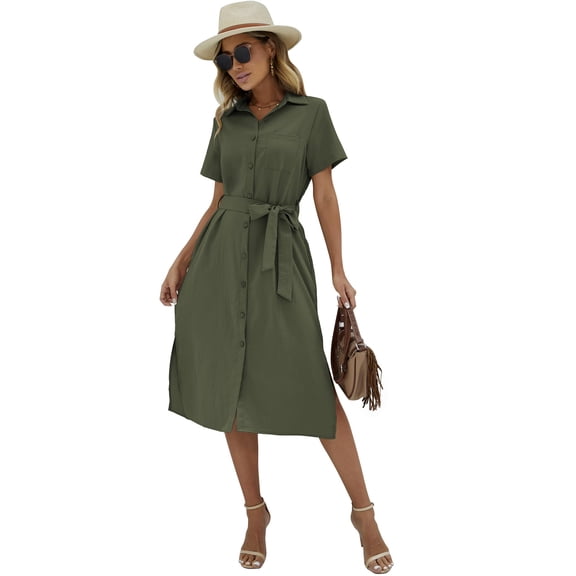 Zeagoo Womens Summer Dress Short Sleeve Casual Summer Sunress Tunic Dress Cover up with Pockets