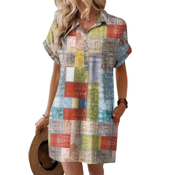 Zeagoo Womens Summer Shirt Dress Short Sleeve Floral Shift Dress Casual Loose Flowy Beach Sundress with Pockets