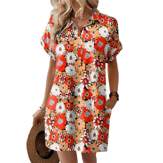 Zeagoo Womens Summer Shirt Dress Short Sleeve Floral Shift Dress Casual Loose Flowy Beach Sundress with Pockets