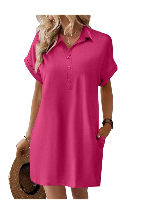 Womens Summer Shirt Dress Short Sleeve Floral Shift Dress Casual Loose Flowy Beach Sundress with Pockets