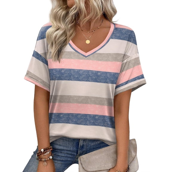 Zeagoo Womens Summer Top Casual V Neck Short Sleeve Floral Tee Shirts Ladies Tunic Tops for Legging