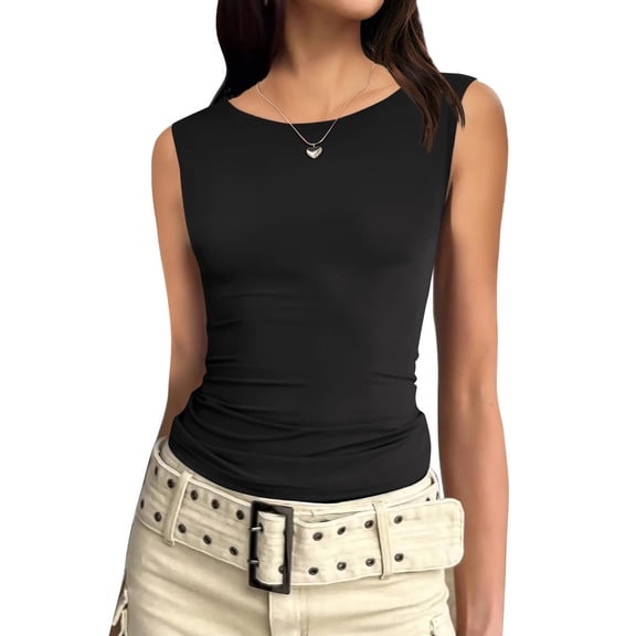 Zeagoo Womens Summer Tops Casual Going Out Tops Slim Fit Sleeveless Crop Basic Tops Crew Neck Tight Y2k Tops 2025