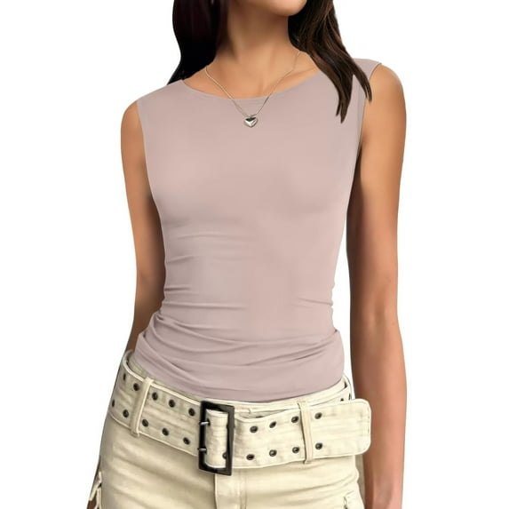 Zeagoo Womens Summer Tops Casual Going Out Tops Slim Fit Sleeveless Crop Basic Tops Crew Neck Tight Y2k Tops 2025