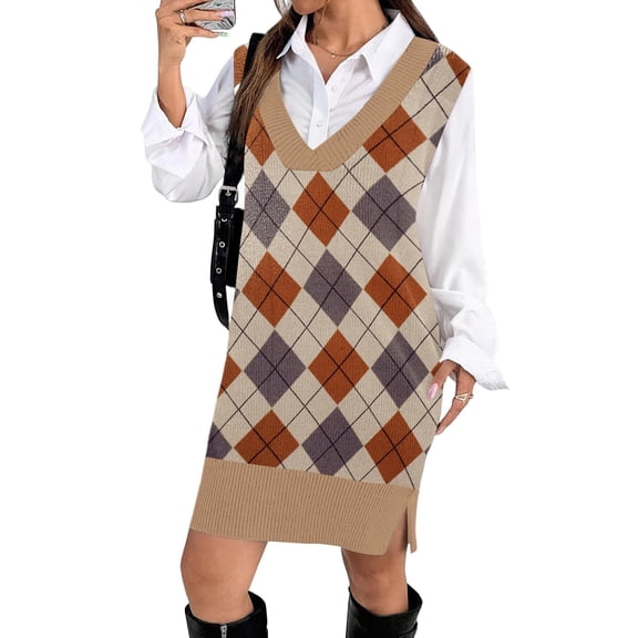 Zeagoo Womens Sweater Vest Dress Oversized Knitted Sleeveless Pullovers Sweaters V Neck Tank Sweater Dress Fall Winter
