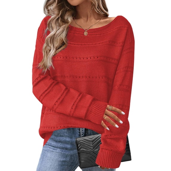 Zeagoo Womens Sweaters Cute Long Sleeve Off The Shoulder Pullover Tops Hollow Out Crochet Dressy Casual Outfits