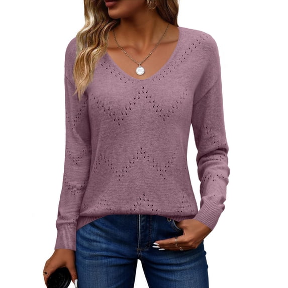 Zeagoo Womens Sweaters Fall Trendy Casual Long Sleeve Shirt Lightweight V Neck Off Shoulder Crochet Pullover Top