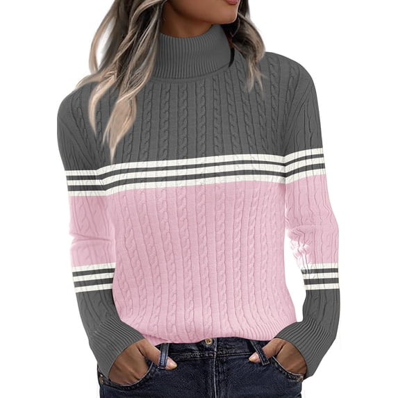 Zeagoo Womens Sweaters Turtleneck Cable Knit Long Sleeve Pullover Cute Fitted Trendy Basic Fall Winter Tops