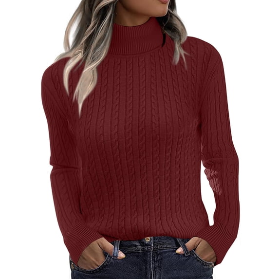 Zeagoo Womens Sweaters Turtleneck Cable Knit Long Sleeve Pullover Cute Fitted Trendy Basic Fall Winter Tops
