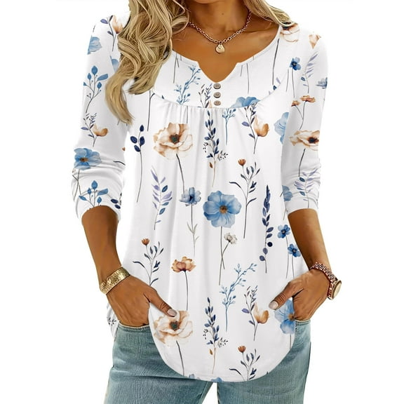 Zeagoo Womens Tops Dressy Casual Beach Vacation Clothes for Women Business Casual Long Shirts V Neck Tee Shirt Ladies Top and Blouses Ethnic Style