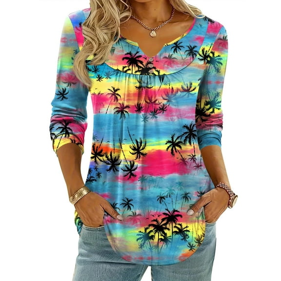 Zeagoo Womens Tops Dressy Casual Beach Vacation Clothes for Women Business Casual Long Shirts V Neck Tee Shirt Ladies Top and Blouses Ethnic Style