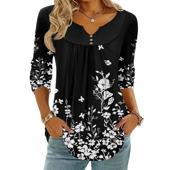 Zeagoo Womens Tops Dressy Casual Beach Vacation Clothes for Women Business Casual Long Shirts V Neck Tee Shirt Ladies Top and Blouses Ethnic Style