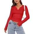 thumbnail image 1 of Zeagoo Womens Tops Long Sleeve Shirt Casual V-Neck Rib Knit Pullover Tee Basic Solid Trendy Fall Going Out Tops Underscrub Casual Outfits, 1 of 5