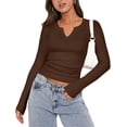 thumbnail image 1 of Zeagoo Womens Tops Long Sleeve Shirt Casual V-Neck Rib Knit Pullover Tee Basic Solid Trendy Fall Going Out Tops Underscrub Casual Outfits, 1 of 7