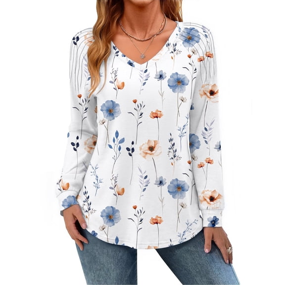 Zeagoo Womens Tops Long Sleeve Shirts V Neck Trendy Tee Pleated Tshirts Loose Tunic Work Clothes