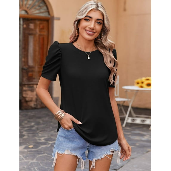 Zeagoo Womens Tops Short Sleeve Summer Cute T Shirts Crewneck Blouses Dressy Casual Tunics Office Work Tops