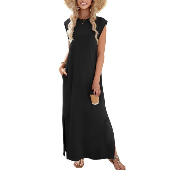 Zeagoo Womens Tropical Beach Dress for Summer Boho Sleeveless Maxi Dress Hawaiian Long Dresses with Pockets 2025 Trendy Vacation Tank Dresses