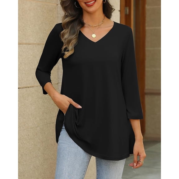 Zeagoo Womens Tunic Tops 3/4 Sleeve V Neck T Shirts Loose Fit Dressy Casual Blouses Boho Tops