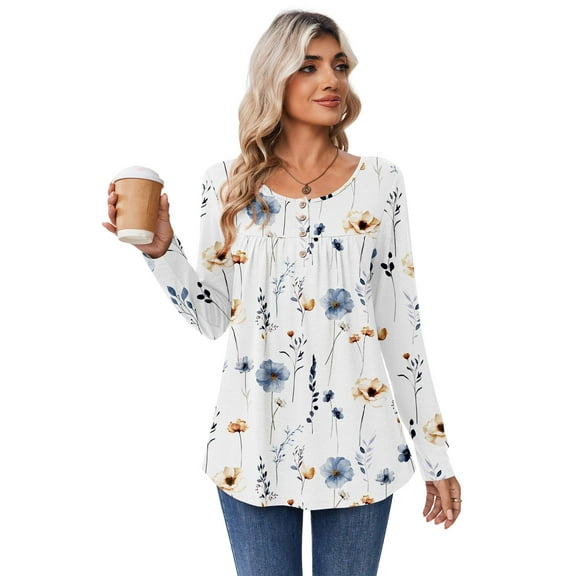 Zeagoo Womens Tunic Tops Leopard Long Sleeve Loose Fit T Shirts Pleated Casual Blouses for Leggings Plus Size