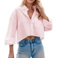 thumbnail image 1 of Zeagoo Womens Work Shirts Cropped Button Down Long Sleeve Tops V Neck Collared Business Casual Blouses, 1 of 6