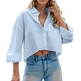 thumbnail image 1 of Zeagoo Womens Work Shirts Cropped Button Down Long Sleeve Tops V Neck Collared Business Casual Blouses, 1 of 6