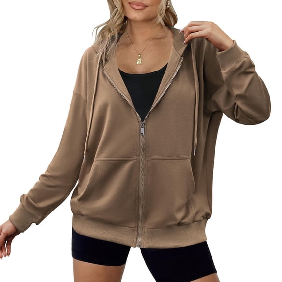 Zeagoo Womens Zip Up Hoodies Long Sleeve Lightweight Fall Oversized Casual Sweatshirts Jacket with Pocket