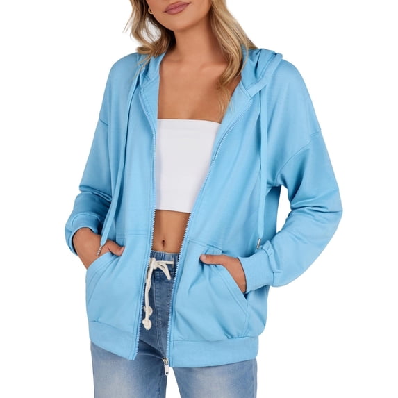 Zeagoo Womens Zip Up Hoodies Long Sleeve Lightweight Fall Oversized Casual Sweatshirts Jacket with Pocket